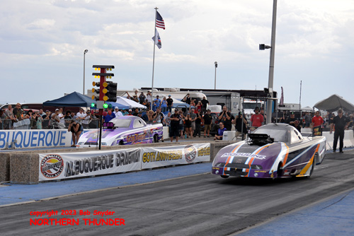 Keith Zimmerer - 'Penny Pincher 2.0' (near lane) vs 
Mary Reep - 'Grim Reeper' (far lane)